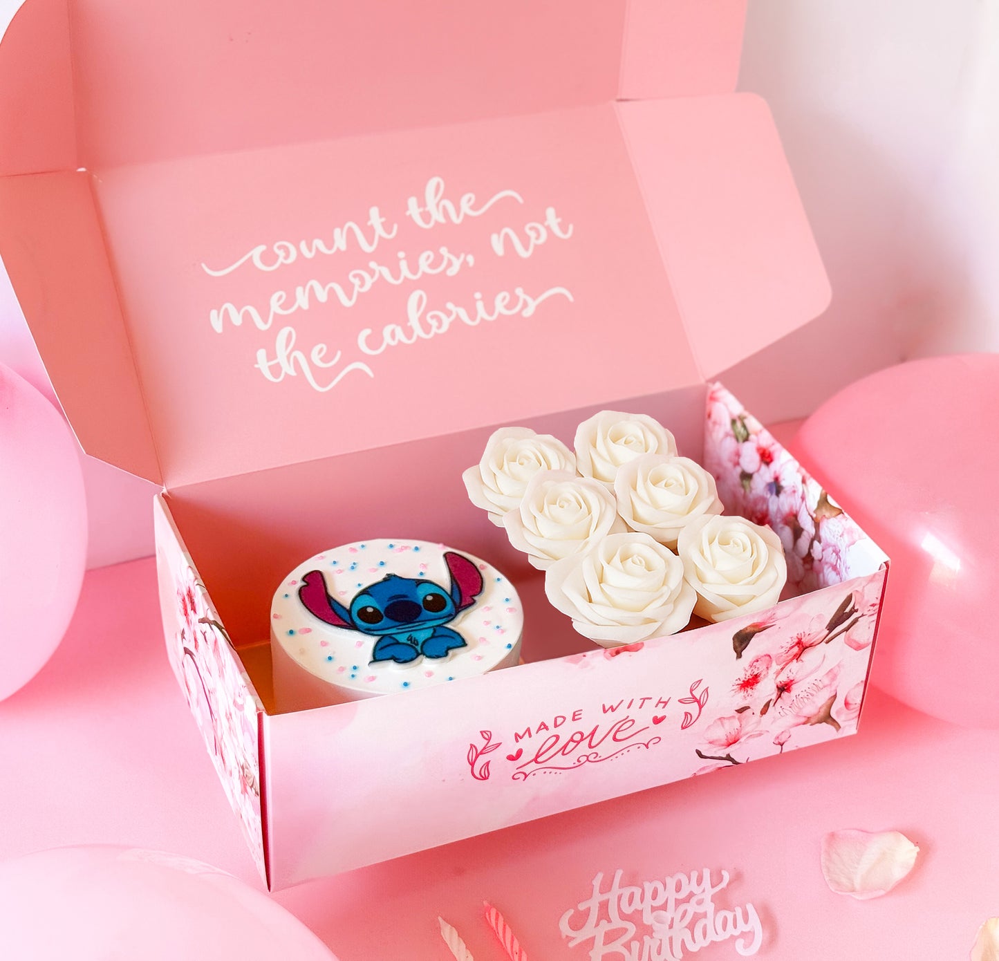 Stitch Cake & Flowers Gift Box – Cute Birthday Surprise | UAE Free Delivery