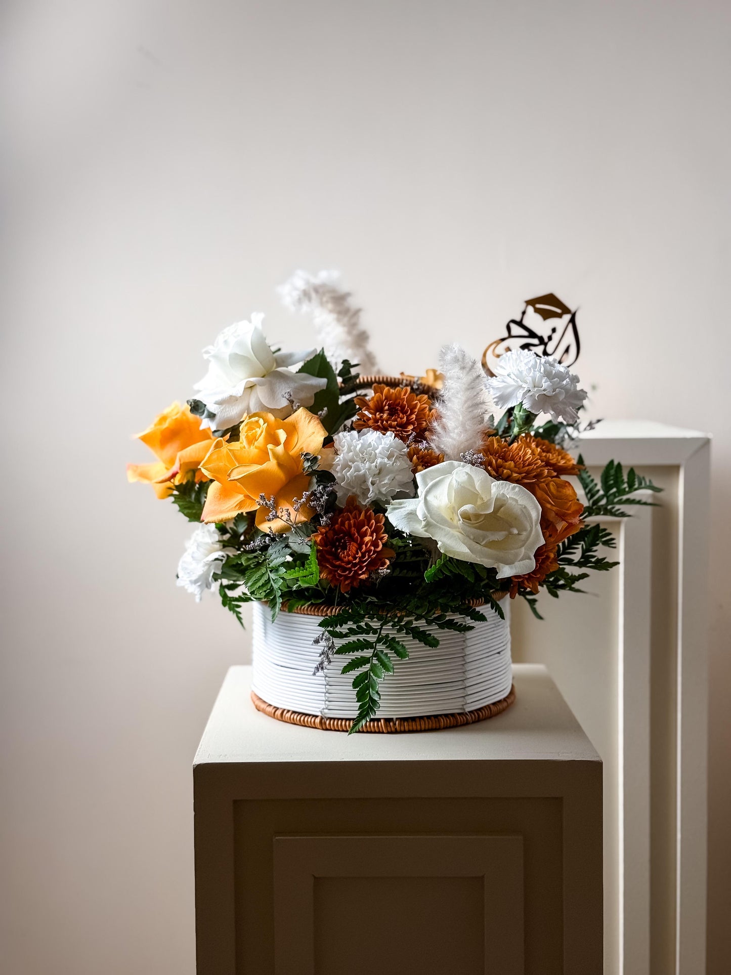 Golden Day Flower Basket – Optional Graduation Touch